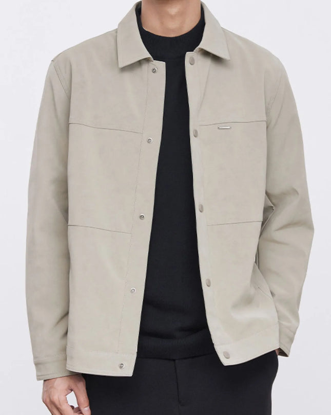 Men's Plus Size Button Up Long Sleeve Jacket Apricot