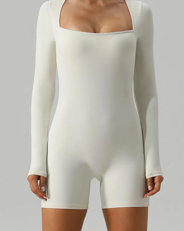 Square Neck Long Sleeve Active Romper 