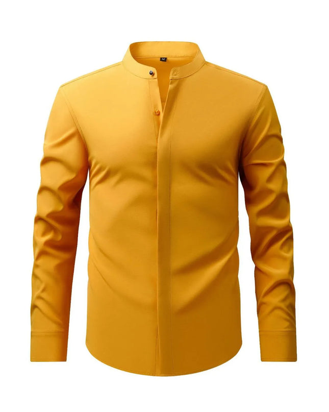 Men's Full Size Stand Collar Button Down Shirt Plus Size Golden