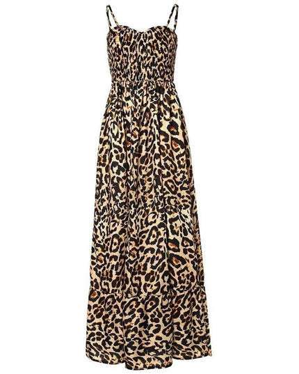 Full Size Leopard Print Spaghetti Strap Maxi Dress Plus Size 