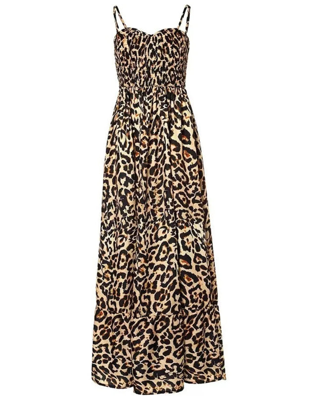 Full Size Leopard Print Spaghetti Strap Maxi Dress Plus Size 