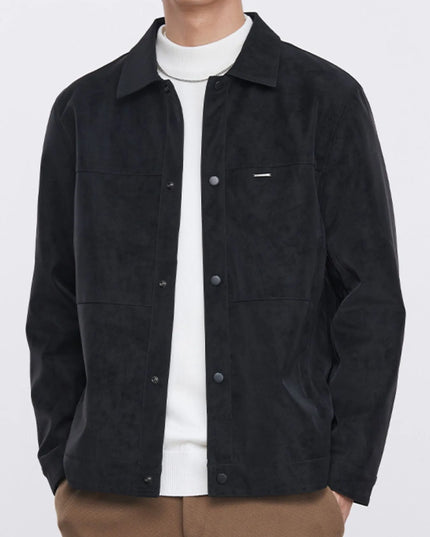 Men's Plus Size Button Up Long Sleeve Jacket Black