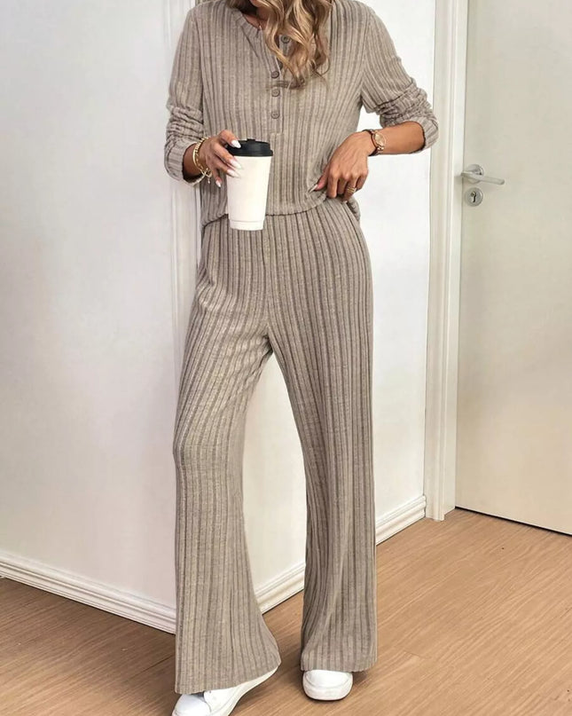 Button Detail Long Sleeve Top and Pants Set