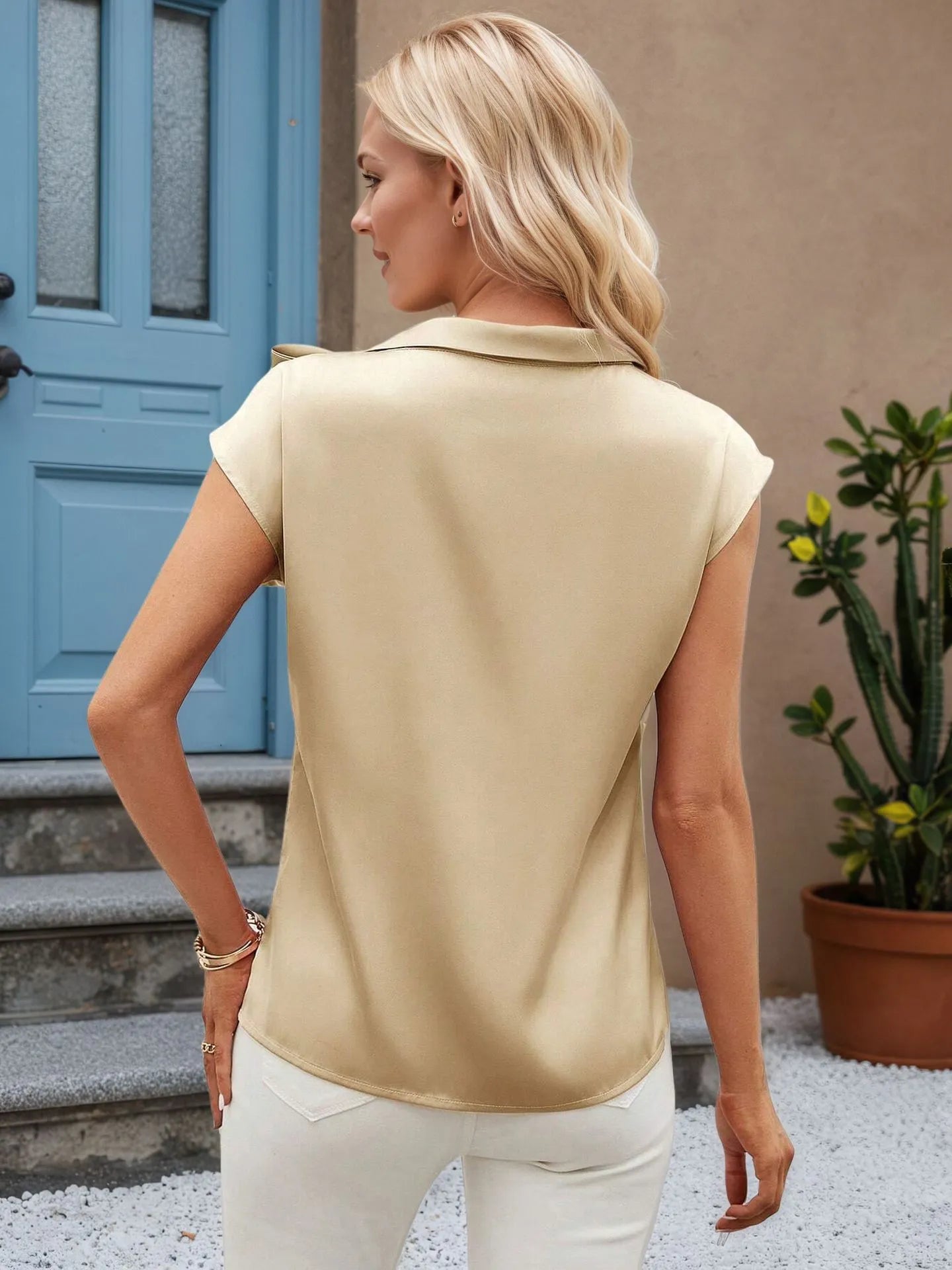 Bow Tie Cap Sleeve Blouse