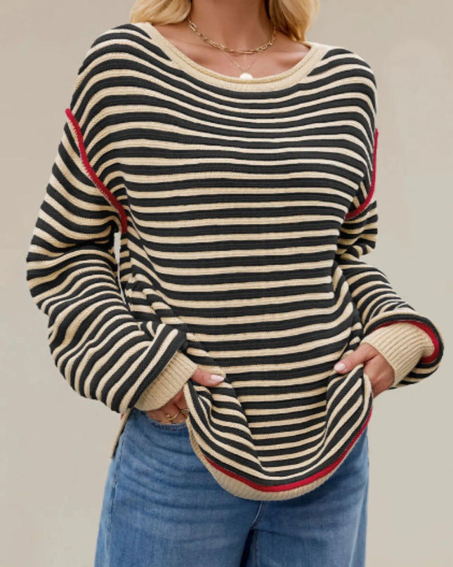 Slit Striped Oversized Sweater