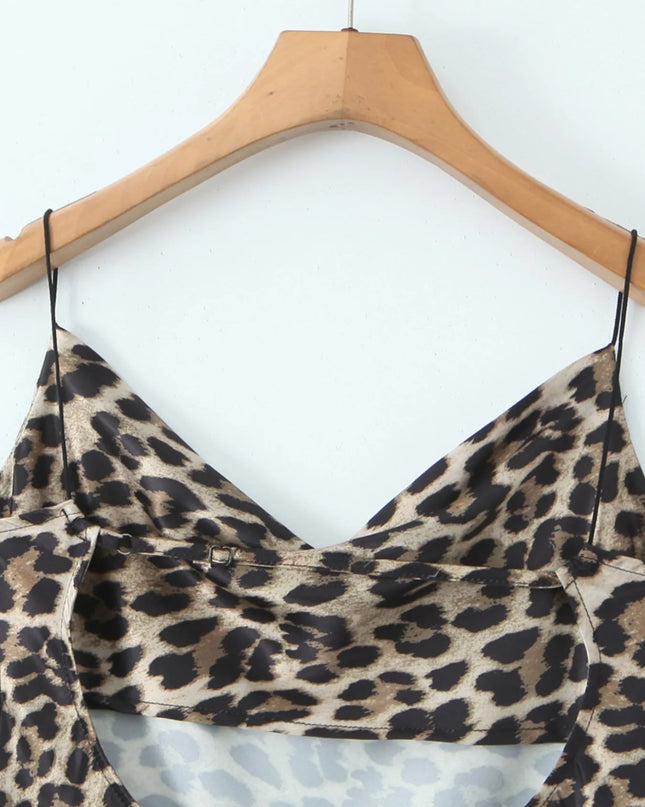 Leopard Print Satin Maxi Dress