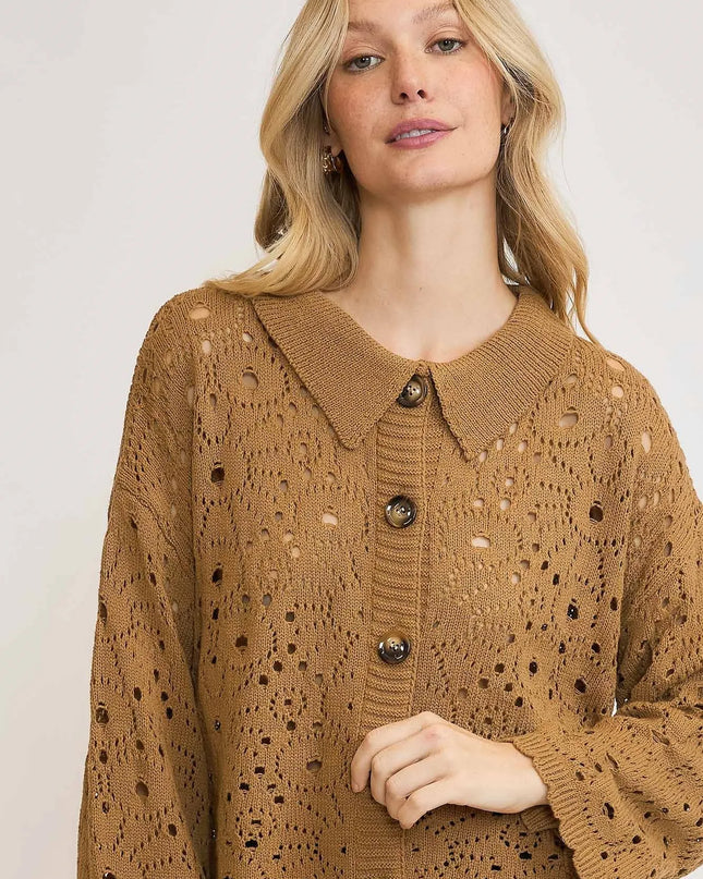 Umgee Crochet Button Down Knit Cardigan