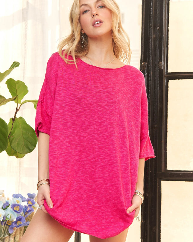 ADORA Drop Shoulder Loose Fit Knit Tunic Top