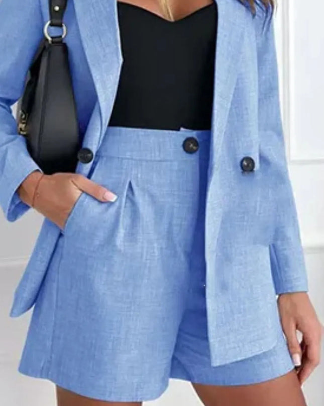 One Button Lapel Collar Blazer and Shorts Set