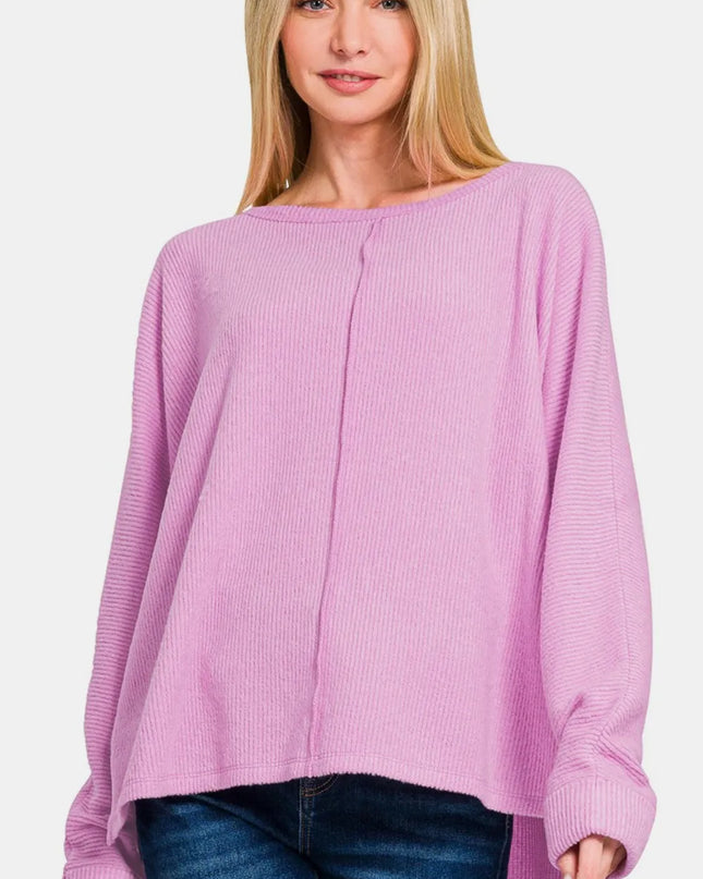 Zenana High-Low Side Slit Round Neck T-Shirt Mauve