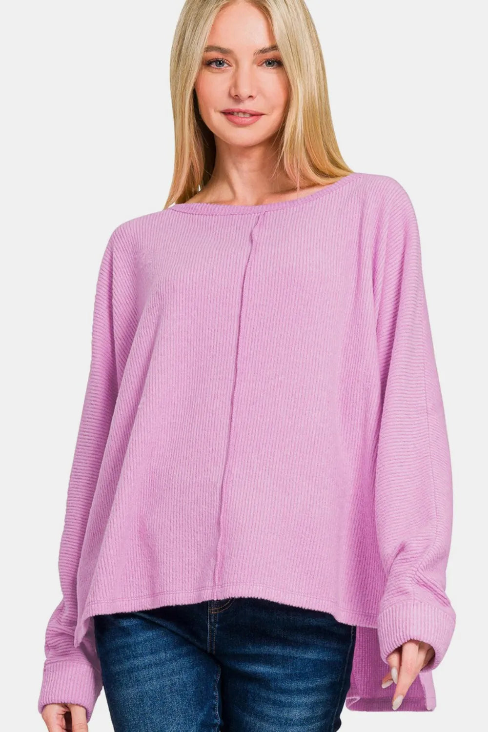Zenana High-Low Side Slit Round Neck T-Shirt Mauve
