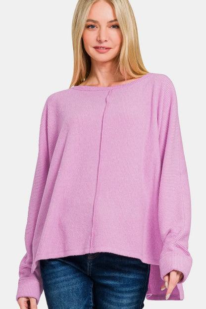 Zenana High-Low Side Slit Round Neck T-Shirt Mauve