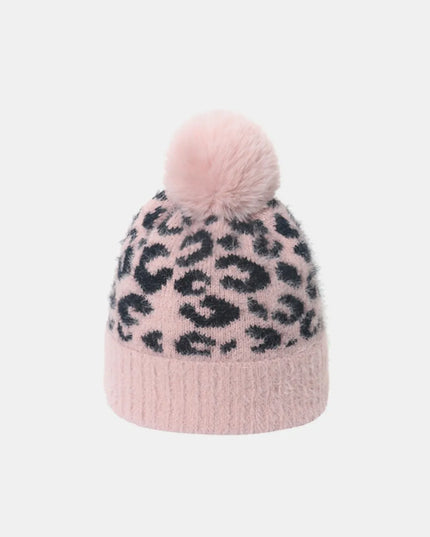 Leopard Hat with Pompom Blush Pink One Size
