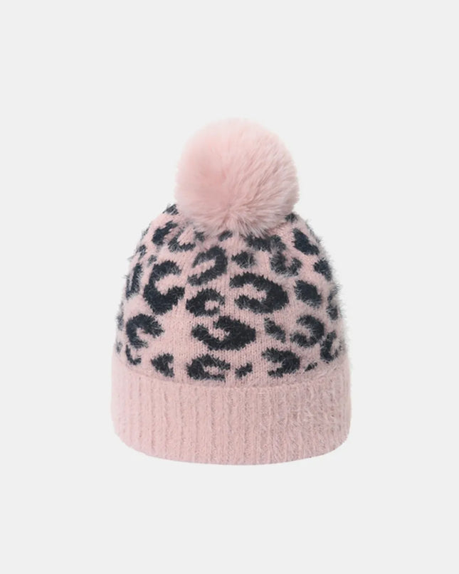 Leopard Hat with Pompom Blush Pink One Size