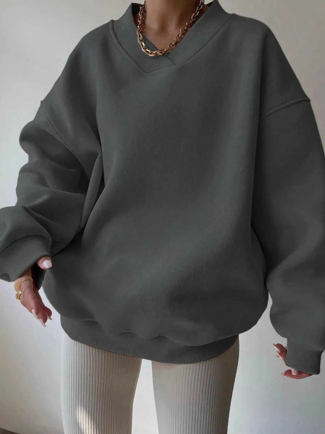 Dropped Shoulder Long Sleeve Oversized Sweatshirt Dark Gray