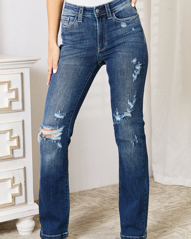 Judy Blue Full Size Mid Rise Hand Sand & Destroy Bootcut Jeans