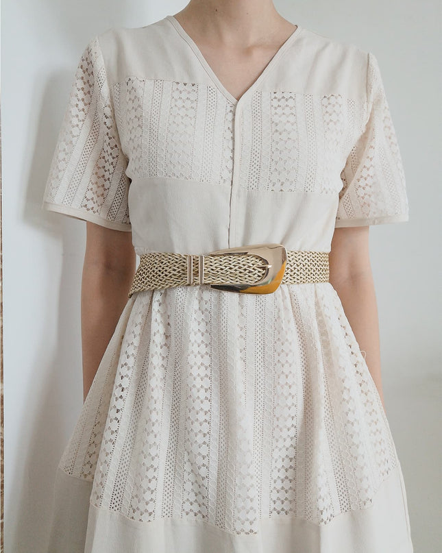 Irregular Buckle Braid Belt Gold One Size