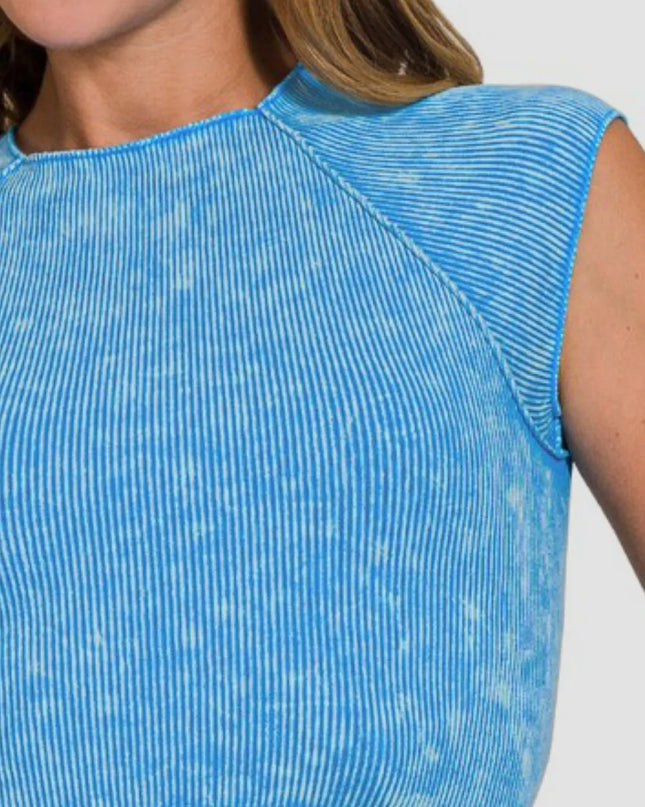 Zenana Ribbed Round Neck Cropped Top