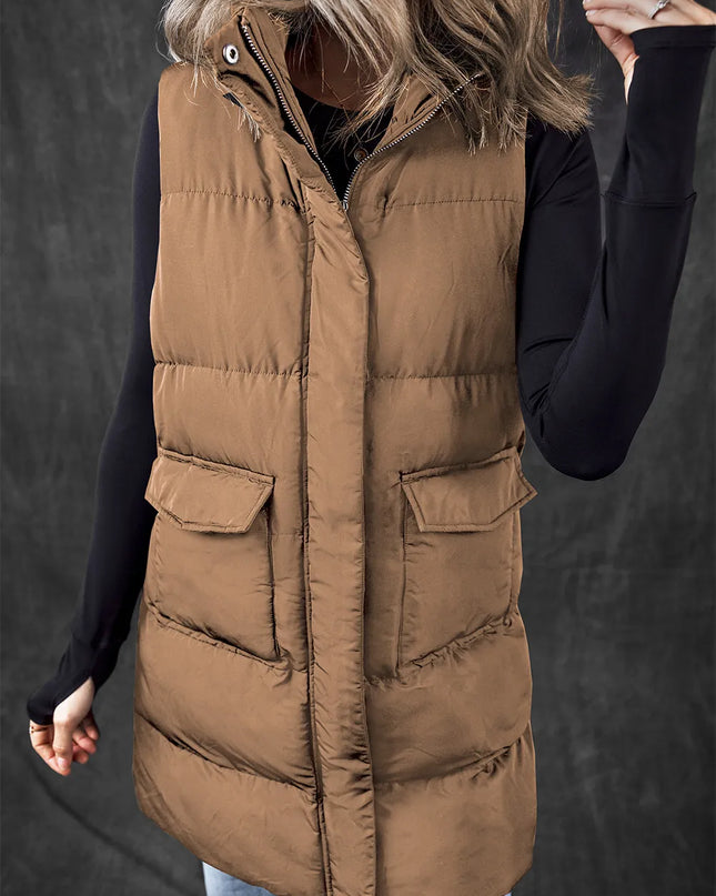 Pocketed Zip Up Vest Coat