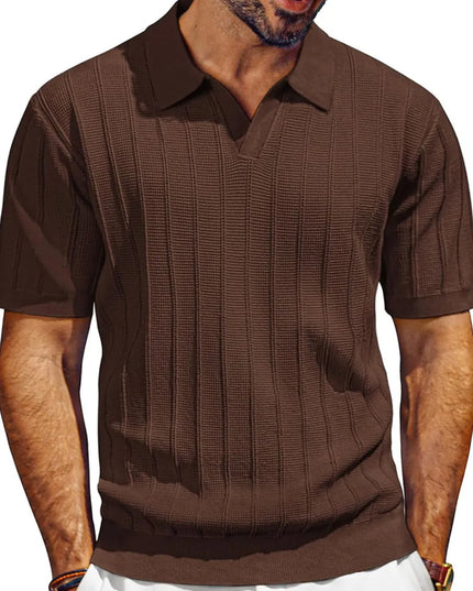 Men's Full Size Textured Collared Neck Short Sleeve Polo Plus Size Coffee Brown