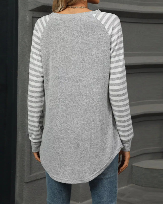Striped Round Neck Raglan Sleeve T-Shirt