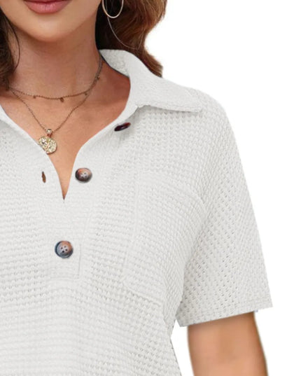 Waffle-Knit Short Sleeve Polo Shirt