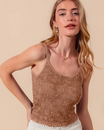 SO ME Two Tone Floral Seamless Tank Top