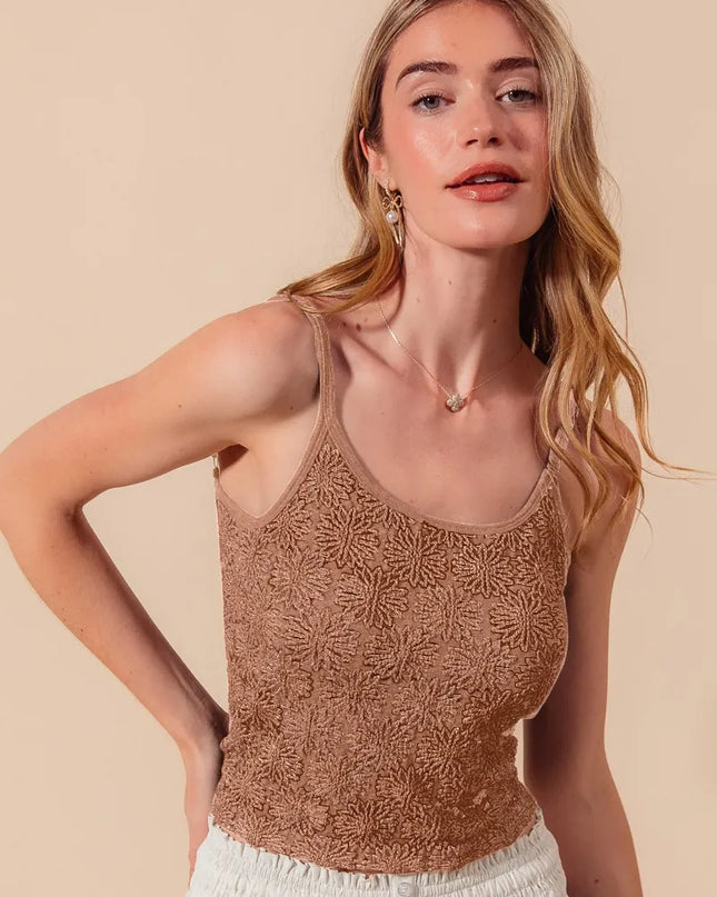 SO ME Two Tone Floral Seamless Tank Top