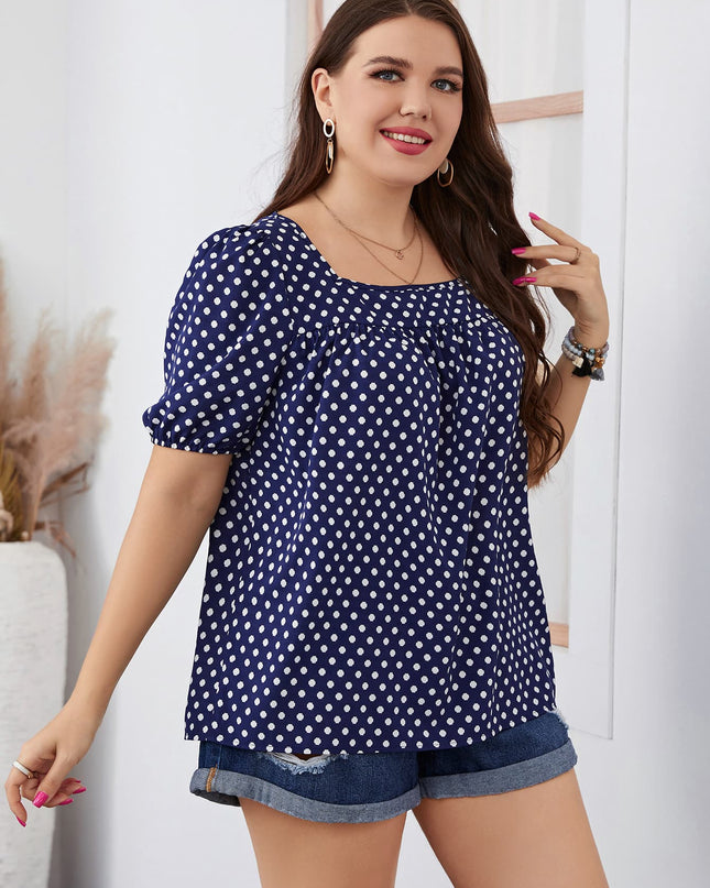 Honey Plus Size Polka Dot Square Neck Blouse