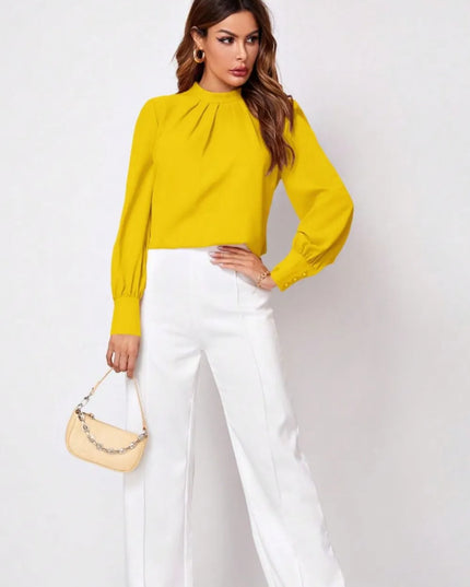 Ruched Mock Neck Long Sleeve Blouse 