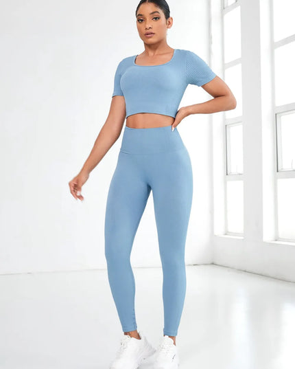 Round Neck Short Sleeve Top and Leggings Active Set
