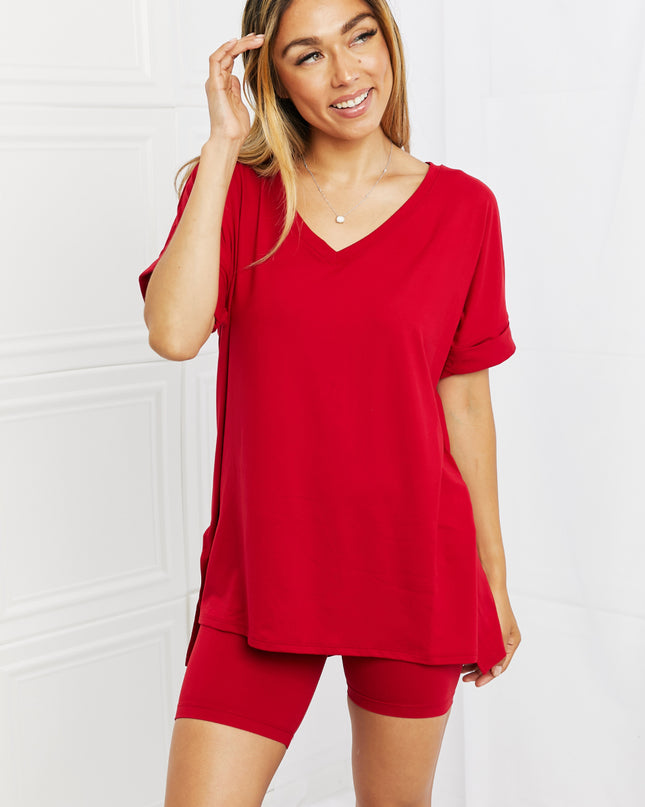 Zenana Full Size Quiet Moments Brushed Lounge Set in Burgundy