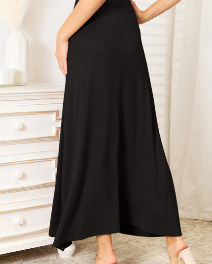 Double Take Full Size Soft Rayon Drawstring Waist Maxi Skirt