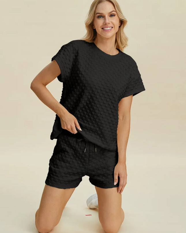 Double Take Full Size Texture T-Shirt and Shorts Set