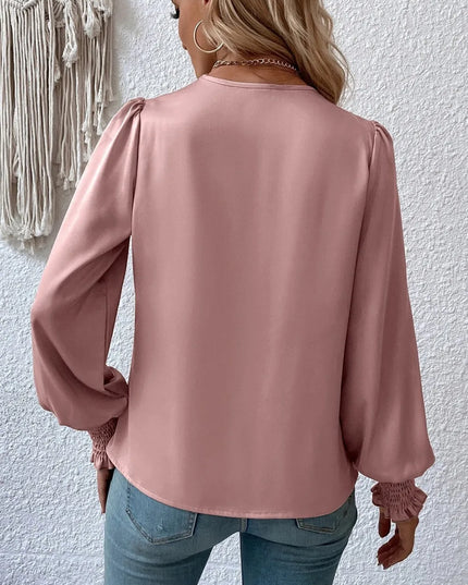 Surplice Smocked Lantern Sleeve Blouse