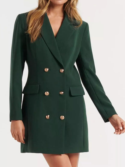 Double-Breasted Long Sleeve Blazer Dress Dark Green