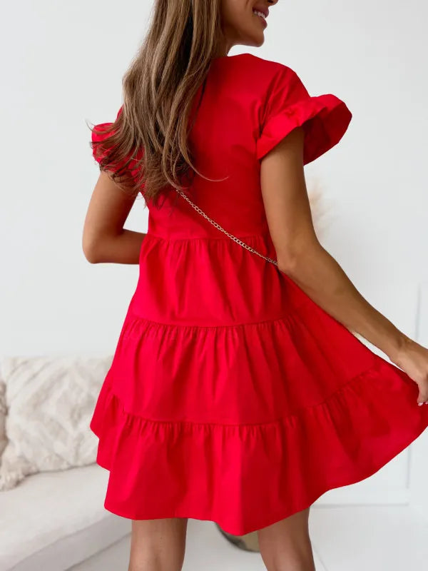 Ruffle Sleeve Tiered Swing Dress