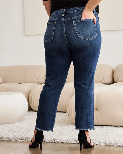 RFM Crop Dylan Full Size Tummy Control Distressed High Waist Raw Hem Jeans