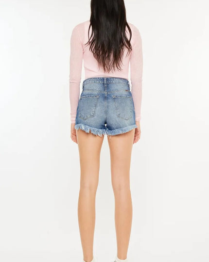 Kancan High Rise Raw Hem Denim Shorts 