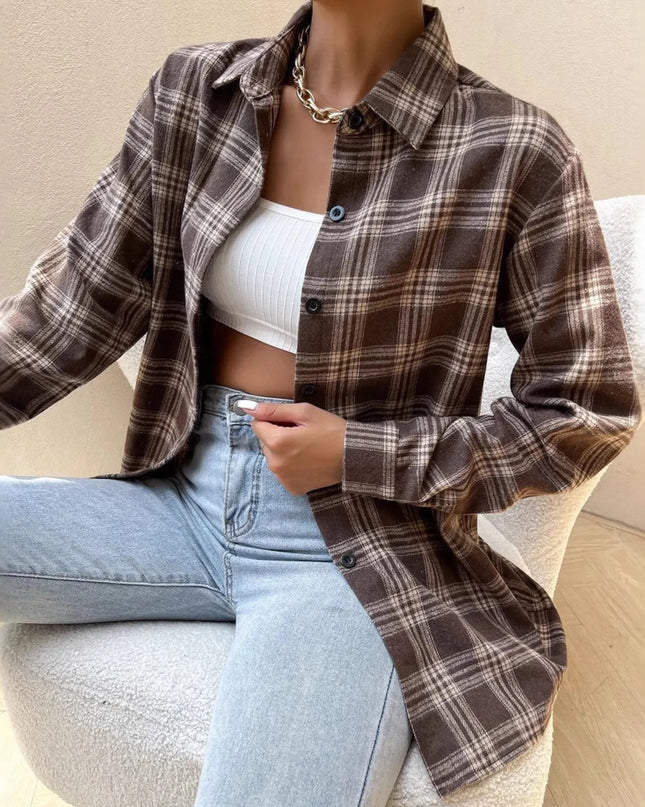 Oversized Plaid Button-Up Shirt