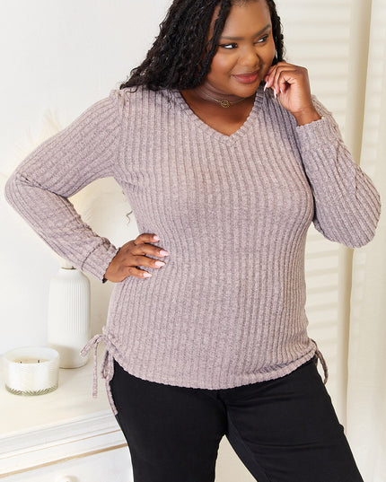 Double Take Drawstring Ribbed Long Sleeve T-Shirt