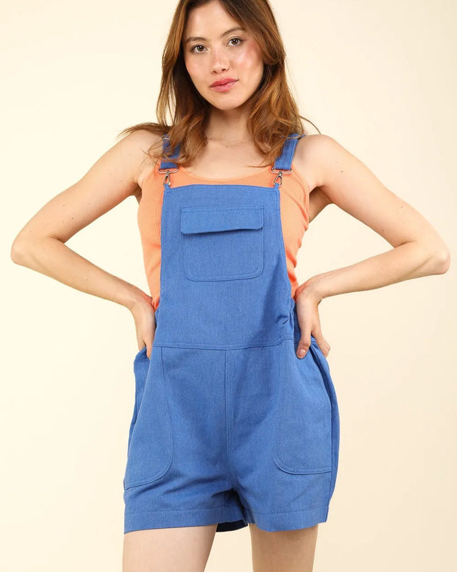 VERY J Adjustable Suspender Overalls with Pockets Royal Blue