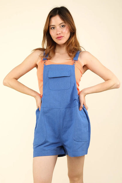 VERY J Adjustable Suspender Overalls with Pockets Royal Blue