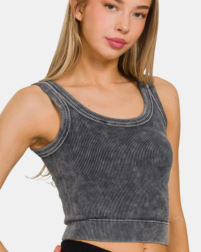 Zenana Washed Scoop Neck Wide Strap Tank ASHBLACK