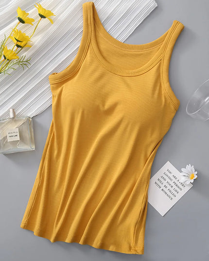 Round Neck Tank with Bra Mustard