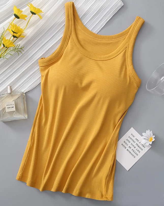 Round Neck Tank with Bra Mustard