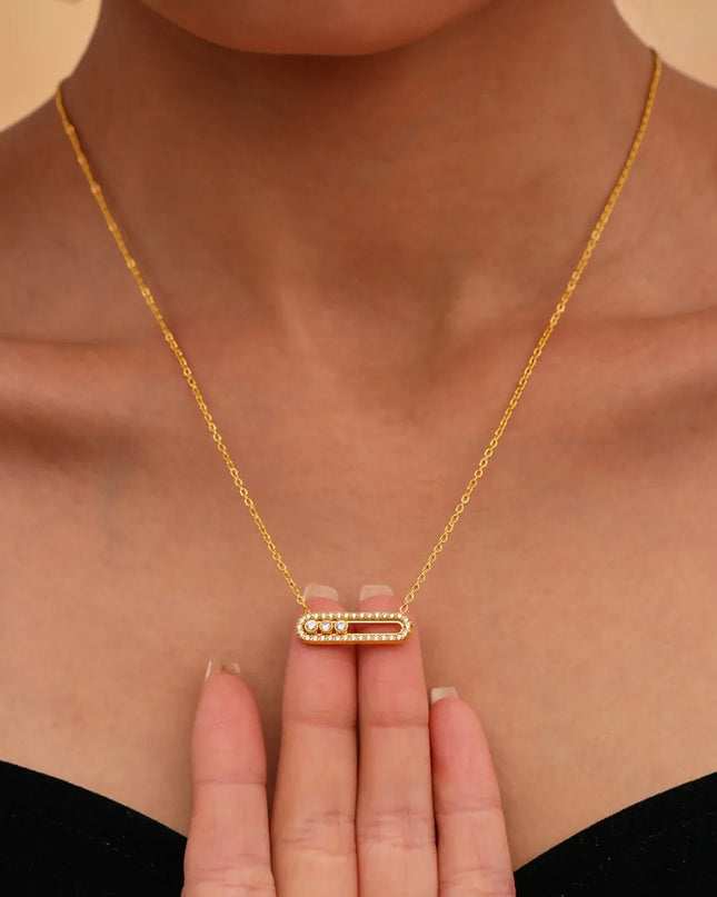Moving Crystal Bar Necklace and Ring Jewelry Set 