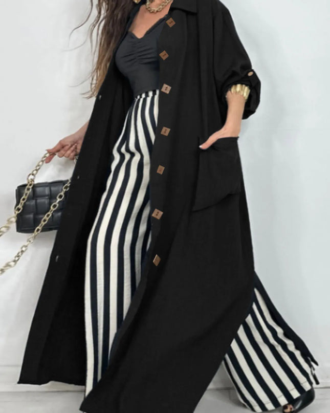 Lapel Collar Button-Front Longline Coat