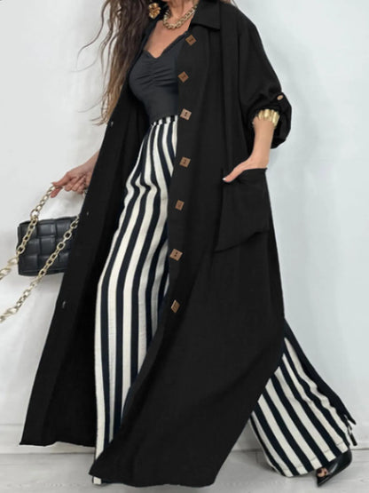 Lapel Collar Button-Front Longline Coat