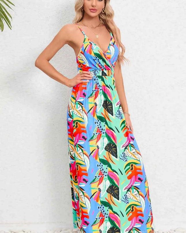 Printed Surplice Maxi Cami Dress